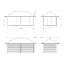 Dessin technique d''une cabane de jardin avec dimensions