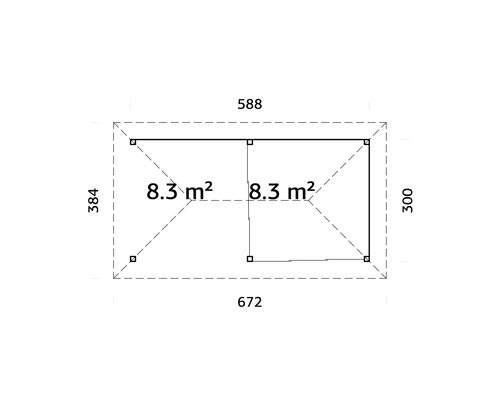 Grundrisszeichnung mit Flächenangabe und Abmessungen