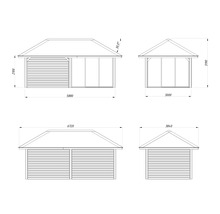 Schéma technique d''un abri de jardin avec dimensions.