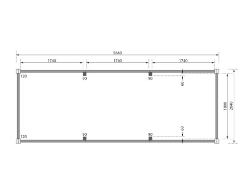 Technische Zeichnung eines Gerätehauses mit Maßangaben