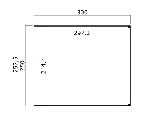 Technische Zeichnung mit den Maßen 300 x 257,5 cm