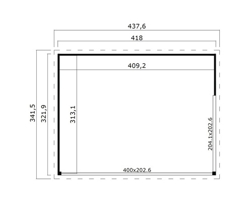 Plan d'un abri de jardin avec indication des dimensions