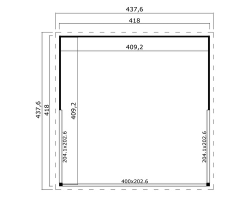 Plan d'un abri de jardin avec indications de mesure