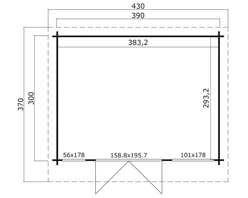 Grundriss einer Gartenlaube mit Maßangaben