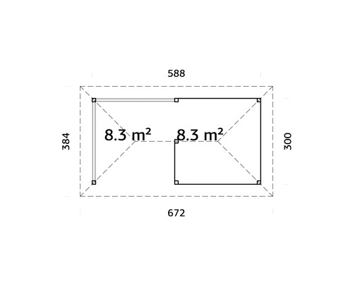 Grundriss mit Massangaben, Gesamtfläche 8,3 Quadratmeter