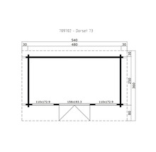 Grundrisszeichnung Gartenhaus Dorset 73 mit Massangaben