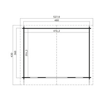 Grundriss eines Gartenhauses mit Abmessungen