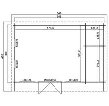 Plan d''un abri de jardin avec indications de dimension