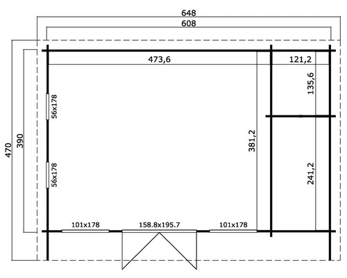 Plan d''un abri de jardin avec indications de dimension