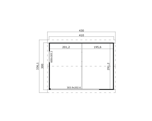Plan d'un abri de jardin avec indications de mesure
