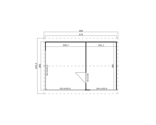 Plan d'un abri de jardin avec indications de mesure