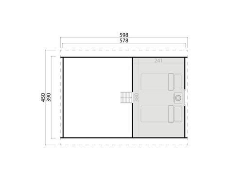 Plan avec les dimensions d'un abri de jardin