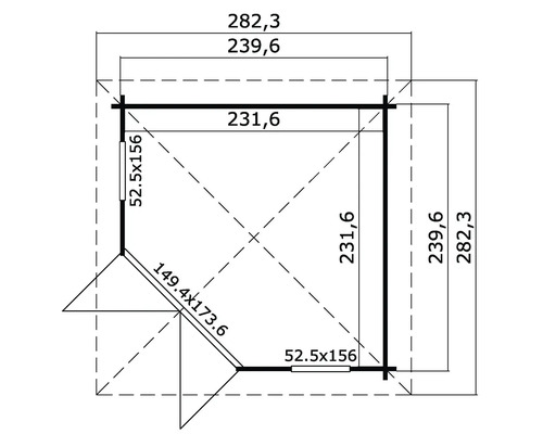 Grundriss eines Gartenhauses mit Maßangaben