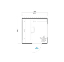 Plan d'un bureau avec bureau, chaise, plante et porte