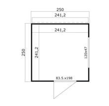 Schéma d'un abri de jardin avec des dimensions de 250 x 250 centimètres
