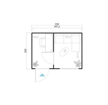 Plan d'un abri de jardin avec bureau et espace de vie avec dimensions