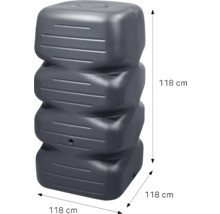 Grauer Regenwassertank, 118 cm breit und hoch