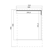 Schéma technique d'un élément de mobilier avec indications de dimensions