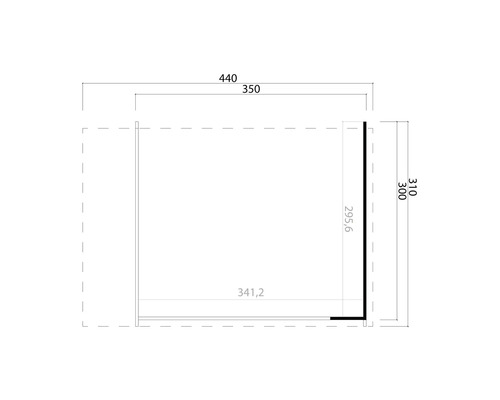 Technische Zeichnung eines Schranks mit Maßangaben