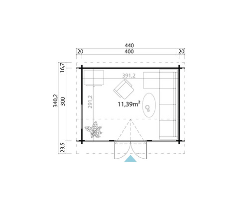 Grundriss des Gartenhauses mit Maßen