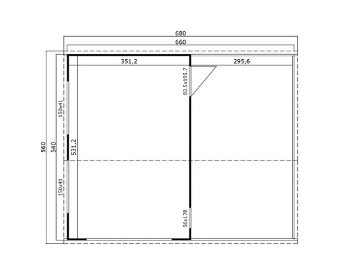 Grundriss eines Gartenhauses mit Massangaben
