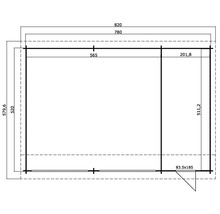 Abmessungen eines Gerätehauses mit den Maßen 820 x 579,6 cm