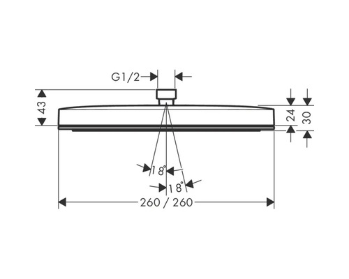 Schéma technique d''une pomme de douche avec dimensions