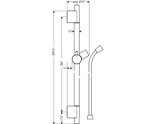 Schéma technique d''une barre de douche avec dimensions