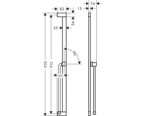 Technische Zeichnung eines Handtuchwärmers mit Maßangaben