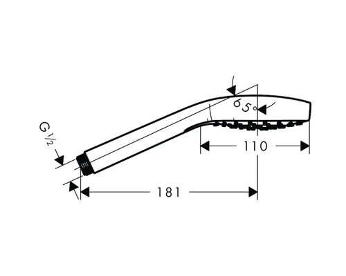 Technische Zeichnung eines Duschkopfes mit Maßangaben