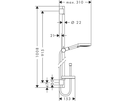 Schéma technique d''un système de douche avec indications de mesure