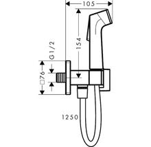 Technische Zeichnung einer Bidet Dusche mit Maßangaben.