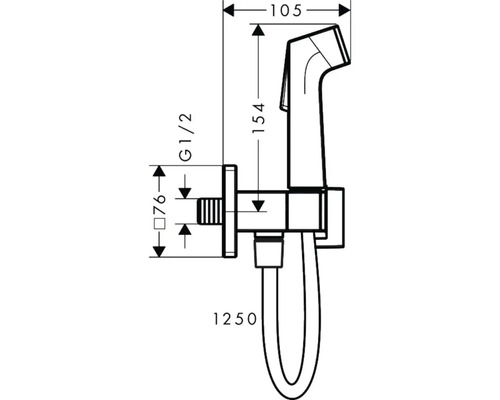 Technische Zeichnung einer Bidet Dusche mit Maßangaben.