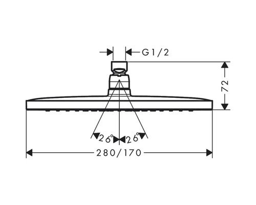 Dessin technique d''une pomme de douche avec indications de dimension