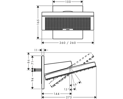 Schéma technique d''une pomme de douche avec indications de dimensions