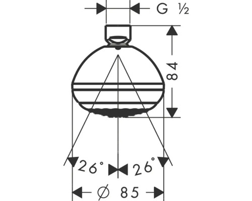 Technische Zeichnung Duschkopf mit Maßangaben