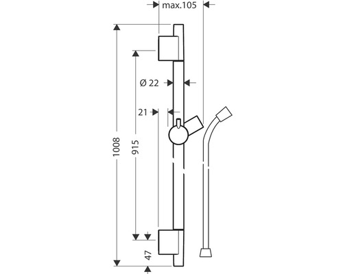Schéma technique d''une barre de douche avec dimensions