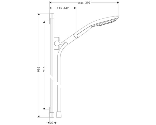 Dessin technique d''une barre de douche avec dimensions
