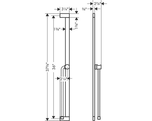 Dessin technique d''un set de barre de douche avec dimensions