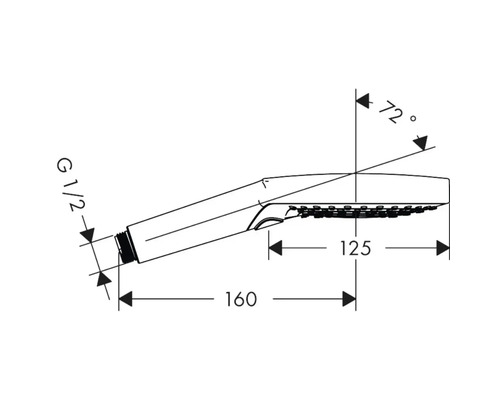 Schéma technique d''une pomme de douche avec dimensions