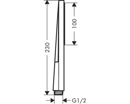 Technische Zeichnung eines Wasserhahns mit Maßen 230 mm und 100 mm, Anschluss G1/2