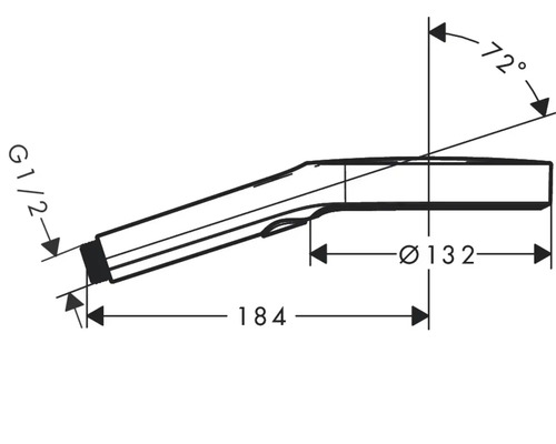 Technische Zeichnung eines Duschkopfes mit Maßangaben.