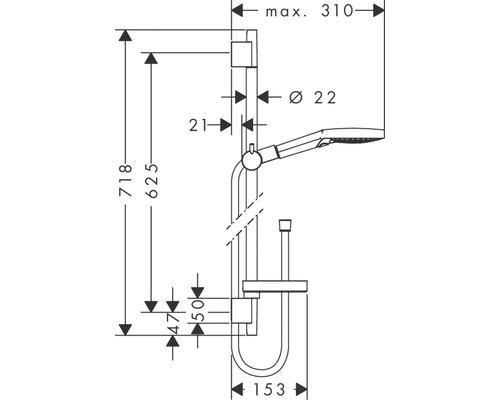 Dessin technique d''une barre de douche avec indication des dimensions
