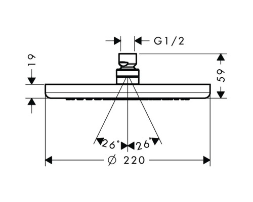 Dessin technique d''une pomme de douche avec indications de dimensions