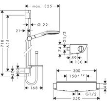 Technische Zeichnung Duschsystem mit Maßangaben