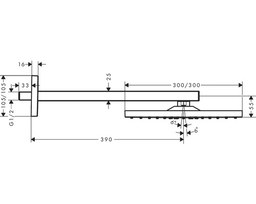 Schéma technique d''une pomme de douche avec dimensions