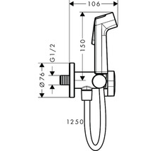 Technische Zeichnung einer Bidet-Brause mit Maßangaben