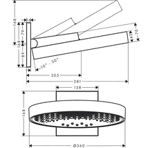 Schéma technique d''une pomme de douche avec indications de dimensions