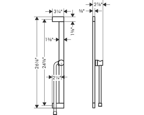 Technische Zeichnung eines Brausesets mit Maßangaben