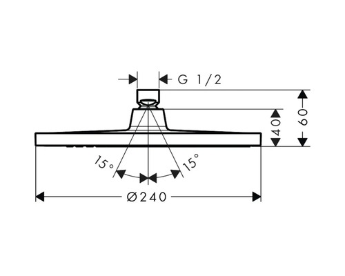 Schéma technique d''une pomme de douche avec dimensions